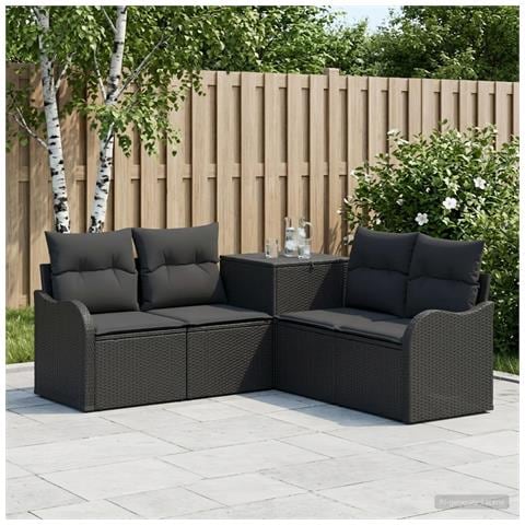 Set di divani 5 pz Nero Rattan sintetico e Acciaio - Foto 2