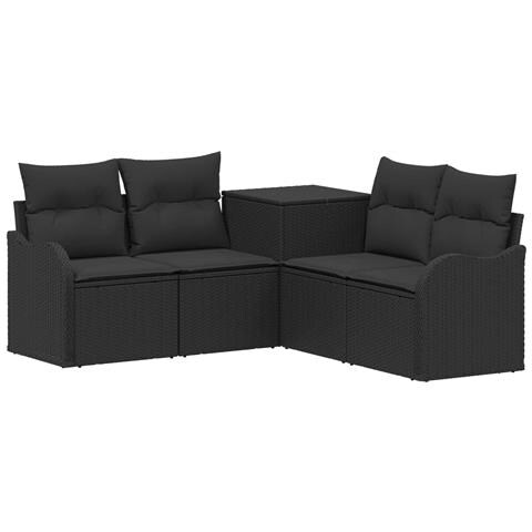 Set di divani 5 pz Nero Rattan sintetico e Acciaio - Foto 1