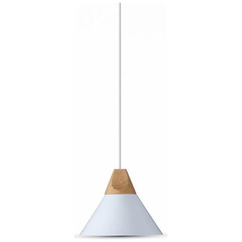1 Lampadario V-tac Portalampada In Alluminio E Legno Pendente Sospensione E27 Bianco - Foto 1