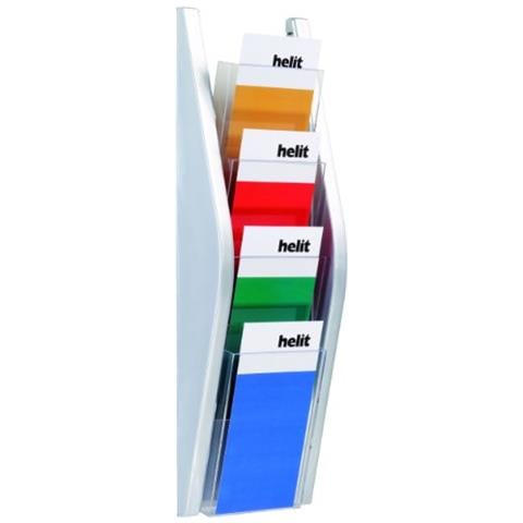 Wand-prospekthalter, 1-3 A4 Hoch, 4 Fächer, Silber Seitenteile Aus Farbigem Pp, Fächer Aus Glasklarem Ps (h6270300 - Foto 1