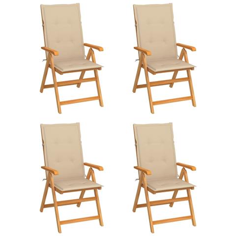 Sedie Giardino 4 pz con Cuscini Beige in Massello di Teak - Foto 1