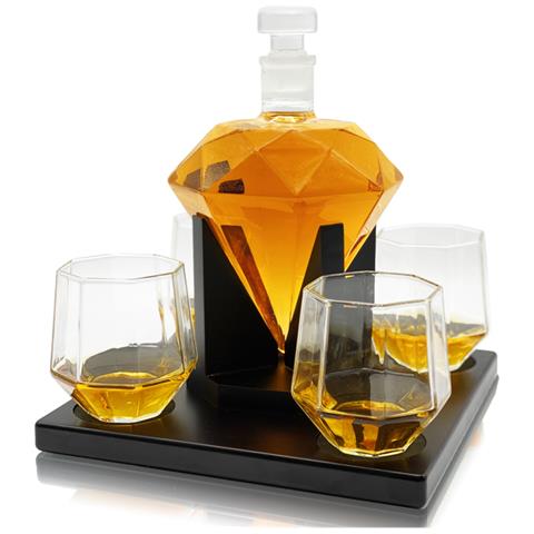 Decanter Per Whisky - Diamante - Set Decanter Per Whisky Di Lusso - Set Per Whisky - 0,9 L - Decanter - Incl. Pietre Da Whisky, Beccuccio Per Versare E 4 Bicchieri Da Whisky - Foto 1