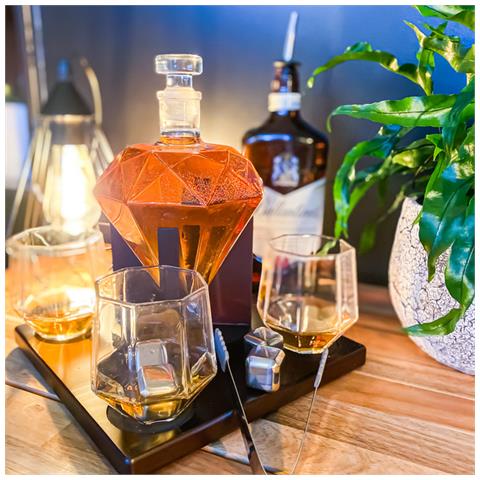 Decanter Per Whisky - Diamante - Set Decanter Per Whisky Di Lusso - Set Per Whisky - 0,9 L - Decanter - Incl. Pietre Da Whisky, Beccuccio Per Versare E 4 Bicchieri Da Whisky - Foto 5