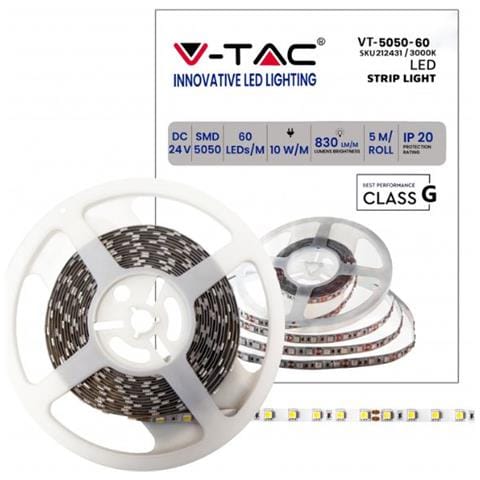 Striscia Led 24v 10w / mt Smd5050 60leds / mt 5mt Ip20 - Luce Calda 3000k - V-tac - Foto 1