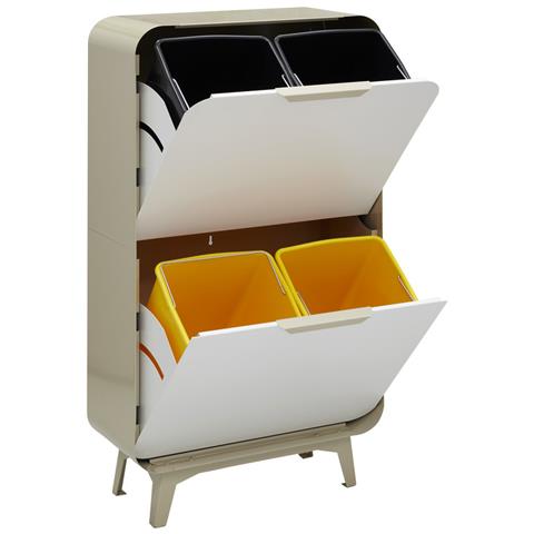 Round Cr431-r Pattumiera Per Raccolta Differenziata, 4 Secchi, Mobile D'acciao Per Differenziata, 4 X 17 L (68 L) - Foto 3