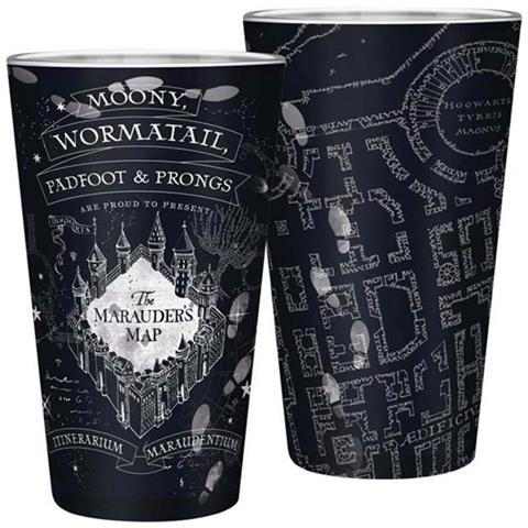 Harry Potter - Bicchiere Xxl - 400 Ml - Mappa Del Malandrino - Marauder's Map - Glass - Large Glass - Vetro - Foto 1