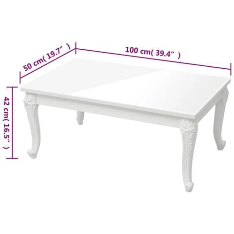 Tavolino Da Salotto Bianco Lucido 100x50x42cm Legno Multistrato - Foto 7