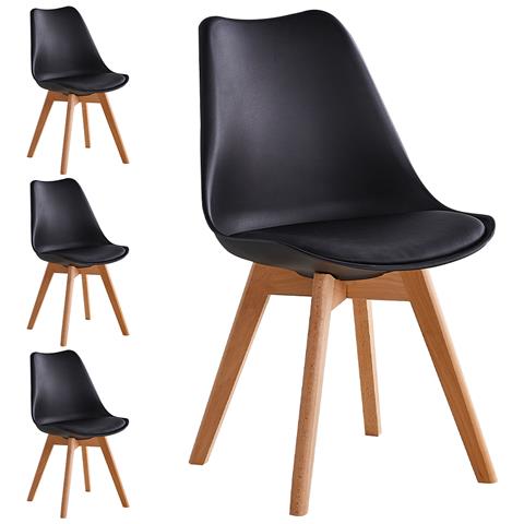 Set 4 Sedie Da Pranzo Nero Poltrona Ufficio Casa Gambe In Legno E Cuscino - Foto 1