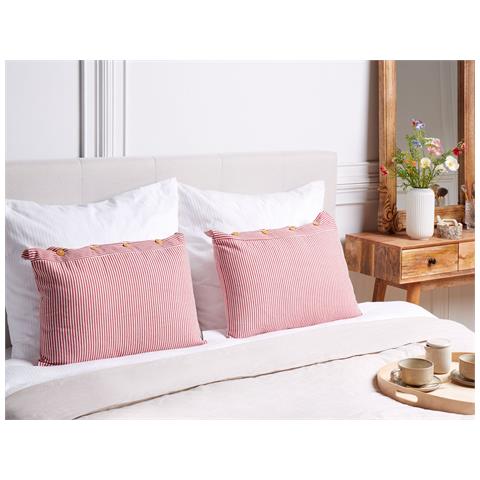 Set Di 2 Cuscini Aalita Cotone 40 X 60 Cm Rosso A Strisce - Foto 1