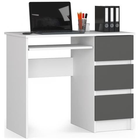 Scrivania per computer A6 destro, 3 cassetti, 90x50x77 cm, Colore Bianco e Grigio Grafite - Foto 1