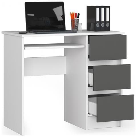 Scrivania per computer A6 destro, 3 cassetti, 90x50x77 cm, Colore Bianco e Grigio Grafite - Foto 2