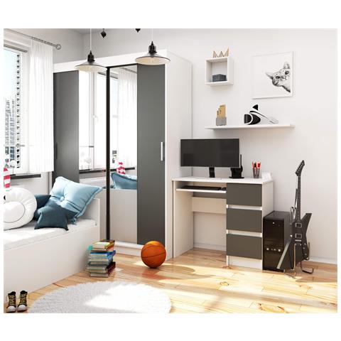 Scrivania per computer A6 destro, 3 cassetti, 90x50x77 cm, Colore Bianco e Grigio Grafite - Foto 5