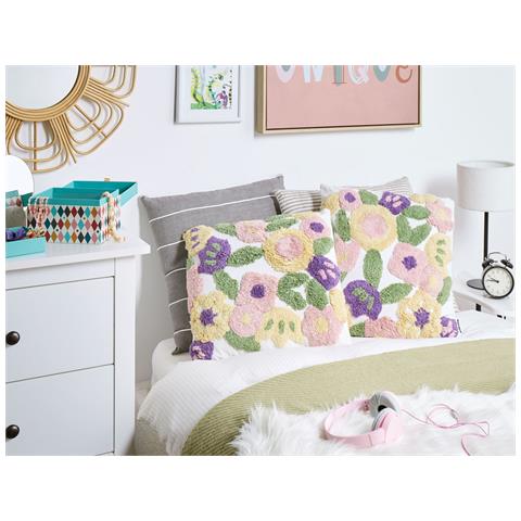 Set Di 2 Cuscini Tricornio Cotone 45 X 45 Cm Multicolore Trama Floreale - Foto 1