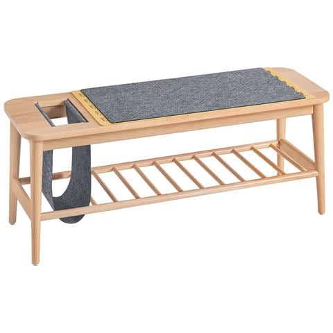 Panca Scarpiera Cassapanca Da Interno Mobile Bagno Naturale-grigio 110x37x44cm Hfsr02-n - Foto 1