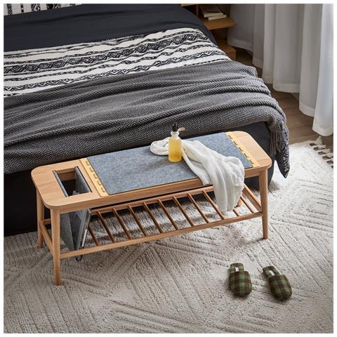 Panca Scarpiera Cassapanca Da Interno Mobile Bagno Naturale-grigio 110x37x44cm Hfsr02-n - Foto 8