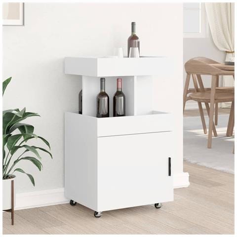 Carrello Bar Bianco 50x41x89 Cm In Legno Multistrato - Foto 3