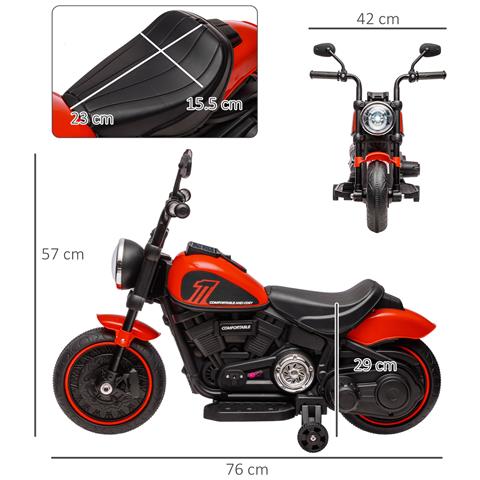 Moto Elettrica Per Bambini 18-36 Mesi Con Rotelle E Fanale, 76x42x57 Cm, Rosso E Nero - Foto 2