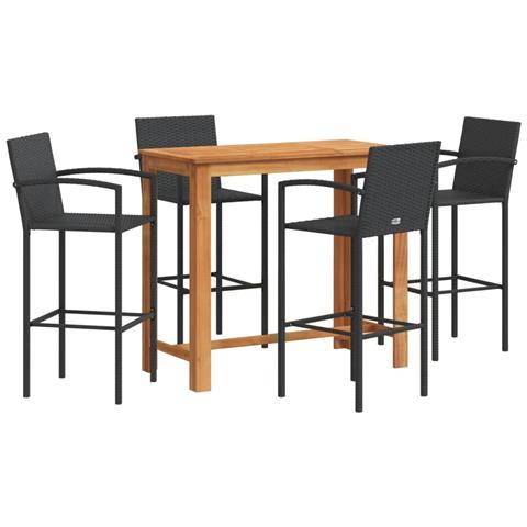 Set Bar Da Giardino 5 Pz Nero In Legno Acacia E Polyrattan - Foto 1