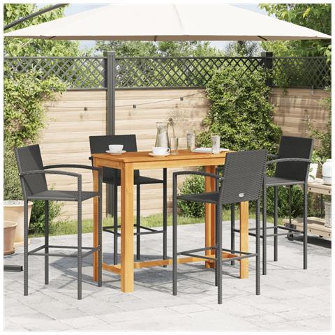Set Bar Da Giardino 5 Pz Nero In Legno Acacia E Polyrattan - Foto 2
