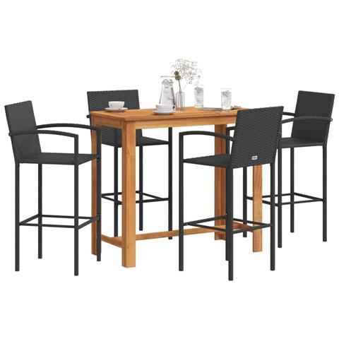 Set Bar Da Giardino 5 Pz Nero In Legno Acacia E Polyrattan - Foto 8