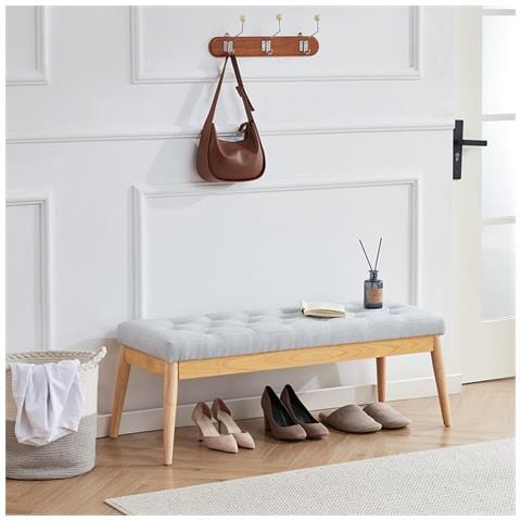 Cassapanca Pouf Ottomana Grigio Ingresso Panca Imbottitura Alta Densità 108x41cm - Foto 2