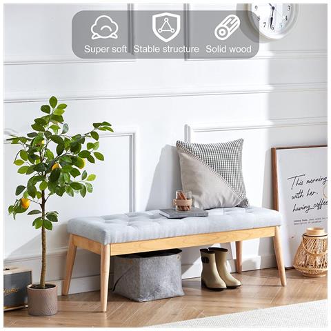 Cassapanca Pouf Ottomana Grigio Ingresso Panca Imbottitura Alta Densità 108x41cm - Foto 5