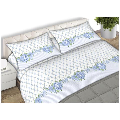 Completo Lenzuola Matrimoniale 100% Cotone Made Italy Disegno Classic Cn Matrimoniale Azzurro - Foto 1