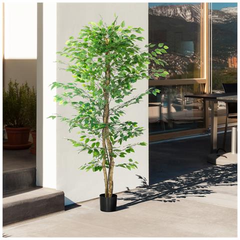 Pianta di Ficus Artificiale da 180 cm per Interni ed Esterni con Vaso in Metallo Riempito, Verde - Foto 2