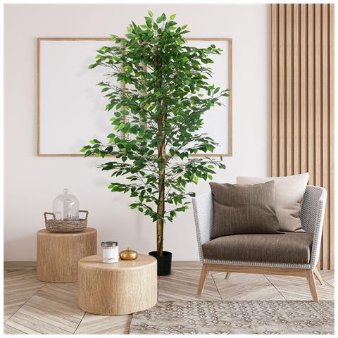 Pianta di Ficus Artificiale da 180 cm per Interni ed Esterni con Vaso in Metallo Riempito, Verde - Foto 6