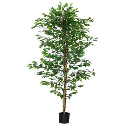 Pianta di Ficus Artificiale da 180 cm per Interni ed Esterni con Vaso in Metallo Riempito, Verde - Foto 1