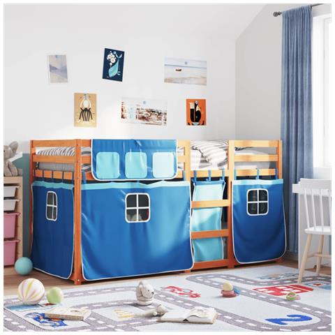 Letto A Castello Senza Materasso Blu 90x200cm Massello Pino - Foto 1