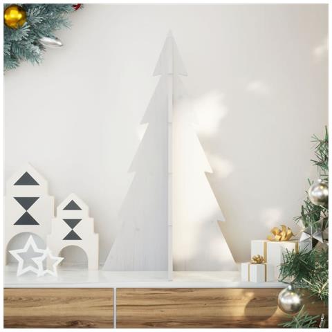 Albero Di Natale Decorativo Bianco 80 Cm Legno Massello Di Pino - Foto 1