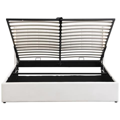 Letto Contenitore  160 X 200 Cm, Letto Idraulico, Con Illuminazione A Led, Con Vano Contenitore, Testata Regolabile, Pu, Bianco - Foto 2