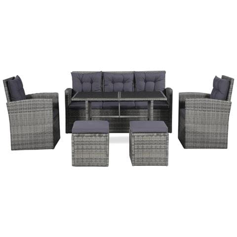Lusso Casadino -  Set Divani Da Giardino 6 Pz Con Cuscini In Polyrattan Grigio - Foto 1