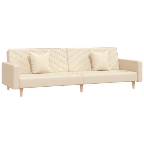 Divano Letto A 2 Posti Con 2 Cuscini Crema In Tessuto - Foto 1