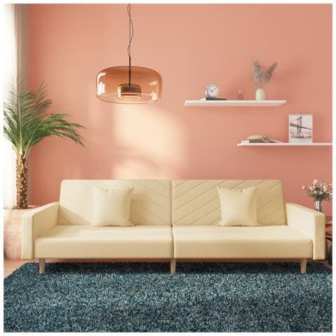 Divano Letto A 2 Posti Con 2 Cuscini Crema In Tessuto - Foto 8