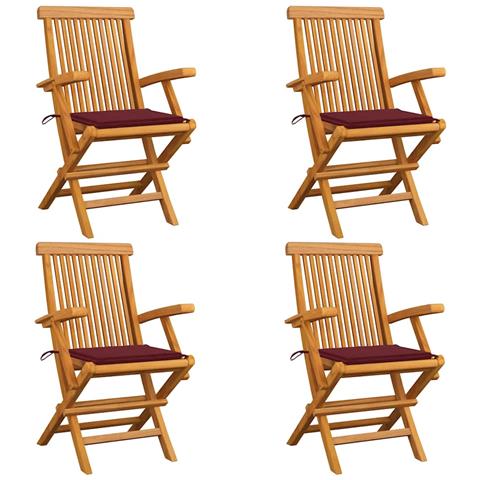 Sedie Giardino Con Cuscini Rosso Vino 4 Pz Legno Massello Teak - Foto 2