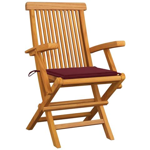 Sedie Giardino Con Cuscini Rosso Vino 4 Pz Legno Massello Teak - Foto 1