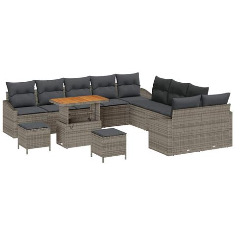 Set di divani da giardino 13 pezzi con cuscini grigio polyrattan, Divano 2 posti con spazio di stoccaggio e cuscini, Set da pranzo da giardino 3 pezzi con cuscini - Foto 1