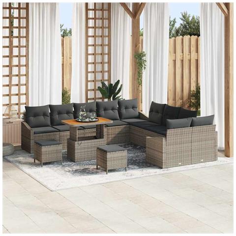 Set di divani da giardino 13 pezzi con cuscini grigio polyrattan, Divano 2 posti con spazio di stoccaggio e cuscini, Set da pranzo da giardino 3 pezzi con cuscini - Foto 2