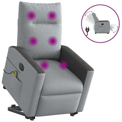 Poltrona Alzapersona Massaggi Elettrica Grigio Chiaro Tessuto - Foto 1