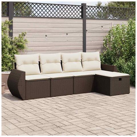 Set Divano da Giardino 5 pz con Cuscini Marrone in Polyrattan - Foto 2