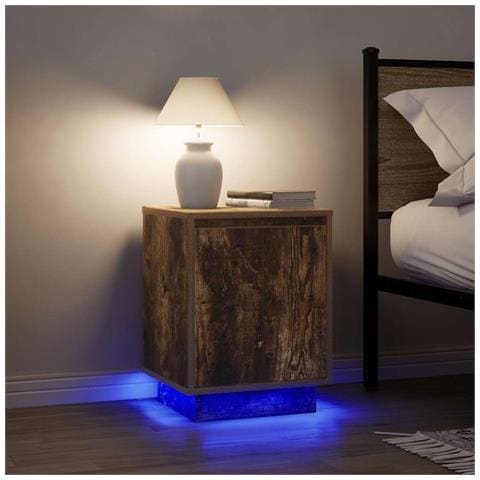 Comodini con Luci a LED 2 pz Rovere Fumo 38x34x50 cm - Foto 2