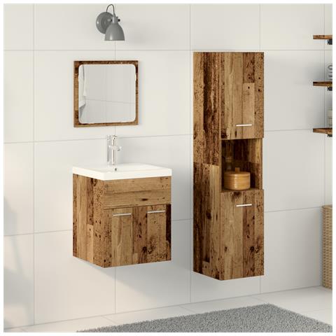 Set di Mobili da Bagno 3 Pezzi in Legno Invecchiato - Foto 2