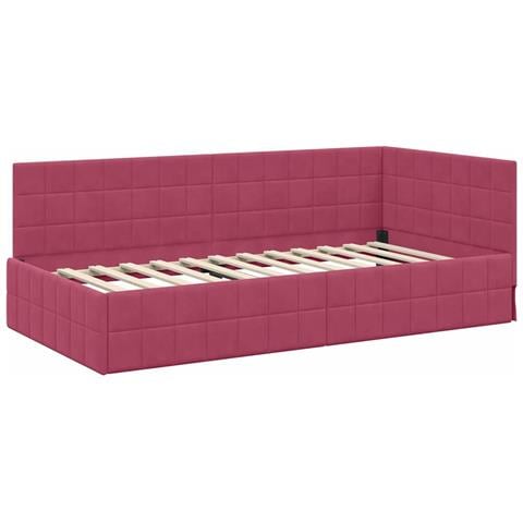 Cornice del letto ad angolo Rosso vino 90 x 190 cm Velluto - Foto 1