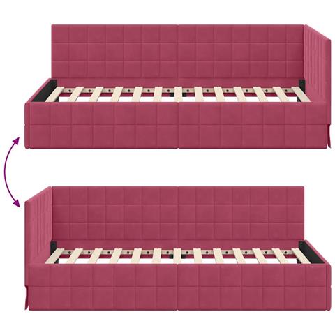Cornice del letto ad angolo Rosso vino 90 x 190 cm Velluto - Foto 9