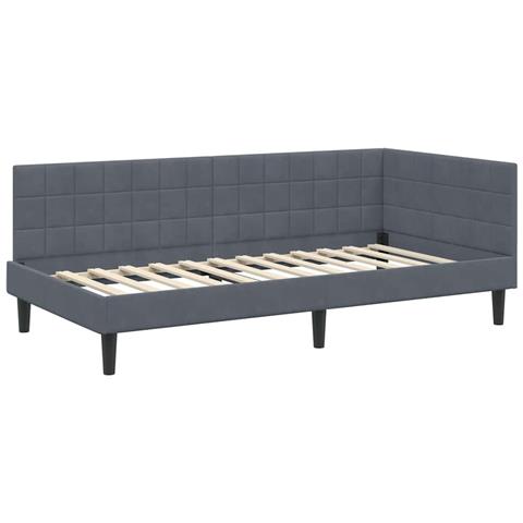 Cornice del letto ad angolo Grigio scuro 90 x 190 cm Velluto - Foto 1