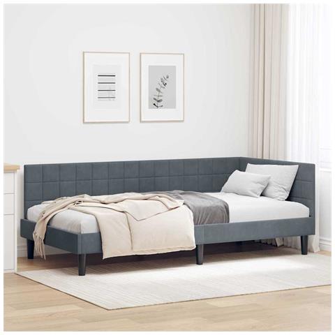 Cornice del letto ad angolo Grigio scuro 90 x 190 cm Velluto - Foto 2