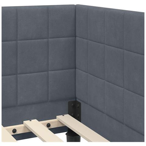 Cornice del letto ad angolo Grigio scuro 90 x 190 cm Velluto - Foto 9