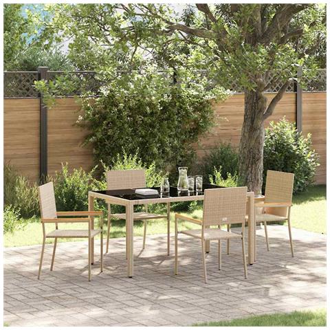 Set da Pranzo per Giardino 5 pcs Beige 150 x 90 x 75 cm - Foto 2